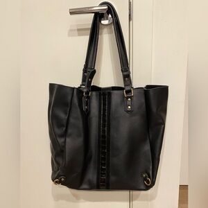 Medium Black Faux Leather Tote Bag